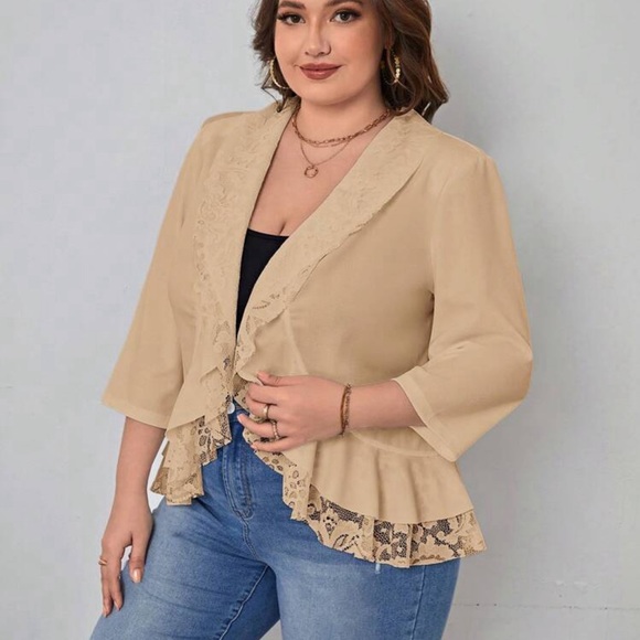 Tan lace ruffle blazer - Picture 4 of 4